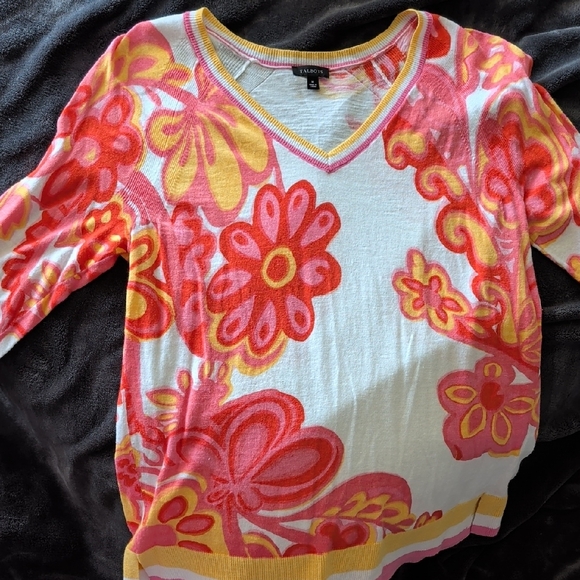 Talbots Floral V-Neck Long Sleeve Top - Red and Yellow - Picture 6 of 8